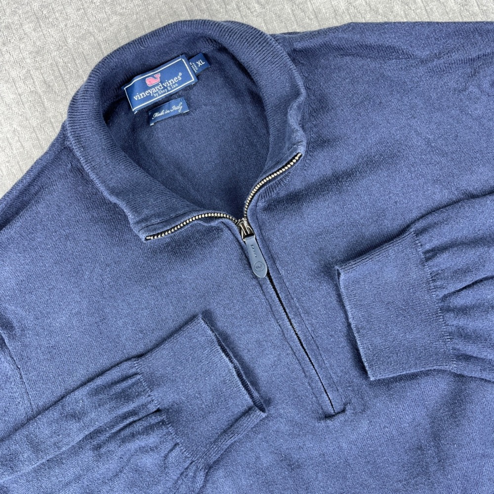 Vineyard Vines Quarter Zip Pullover Mens XL Blue Cashmere Blend Made in Italy
